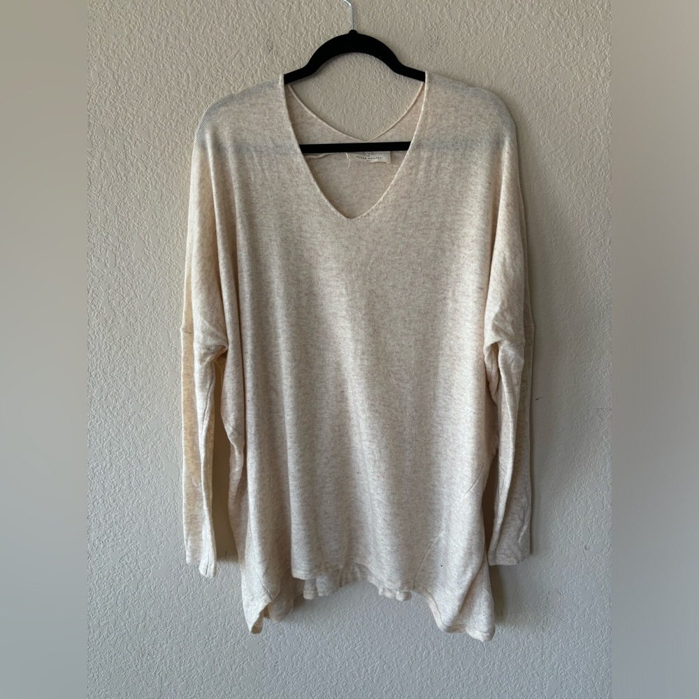 Hyped Unicorn Sweater Cream V Neck Tunic Dress Long Sleeve Relaxed FIt M/L